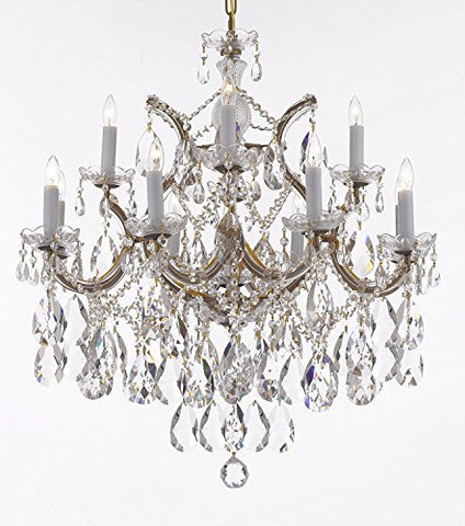 Maria Theresa Chandelier Lights Fixture Pendant Ceiling Lamp Dressed With Large Luxe Diamond Cut Crystals H30" X W28" - Good For Dining Room Foyer Entryway Living Room And More - F83-B90/Cg/21532/12+1Dc