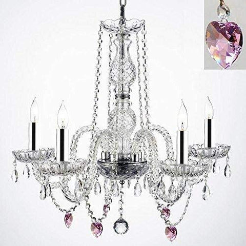 Authentic Empress Crystal(TM) Chandelier Lighting Chandeliers with Crystal Hearts W/Chrome Sleeves! H25" X W24" - G46-B43/B21/384/5