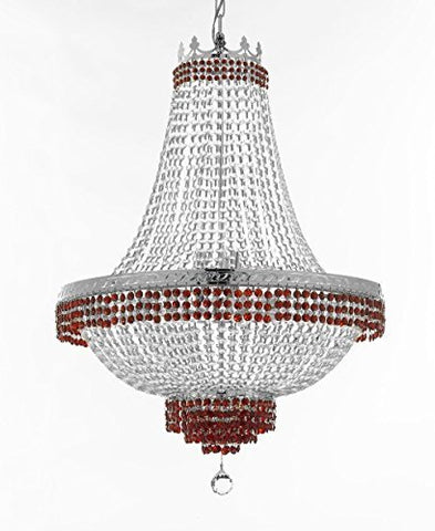 Moroccan Style French Empire Crystal Chandelier Chandeliers Lighting Trimmed With Ruby Red Crystal Good For Dining Room Foyer Entryway Family Room And More H50" W30" - F93-B74/Cs/870/14Large