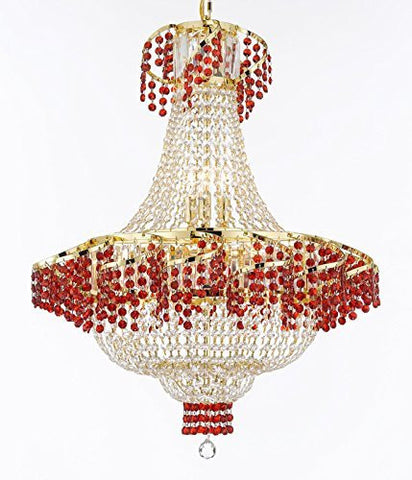 Moroccan Style French Empire Crystal Chandelier Chandeliers H30" W24" - Dressed With Ruby Red Crystals Perfect For Dining Room / Entryway / Foyer / Living Room - A93-B75/Cg/928/9
