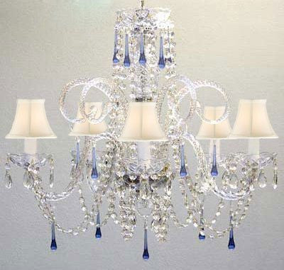 Blue Crystal Chandelier Lighting With White Shades - A46-Sc/Whiteshade/387/5Blue