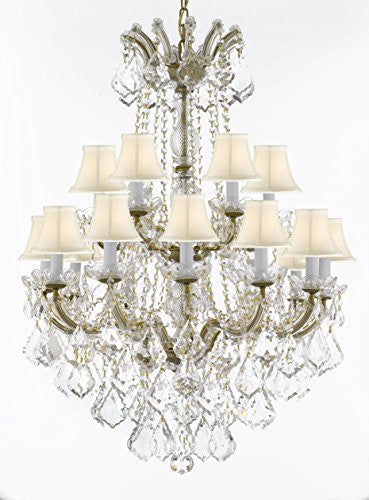 Maria Theresa Crystal Chandelier Chandeliers Lighting With White Shades H 36" X W 28" - Great For Dining Room Entryway Or Living Room - A83-B12/Whiteshades/152/18