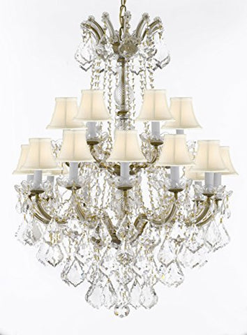 Swarovski Crystal Trimmed Chandelier Maria Theresa Crystal Chandelier Chandeliers Lighting With White Shades H 36" X W 28" - Great For Dining Room Entryway Or Living Room - A83-B12/Whiteshades/152/18Sw