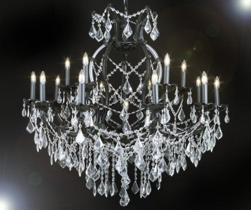 Jet Black Crystal Chandelier With Clear Crystals W 37" H 38" - A83-BLACK/21510/15+1