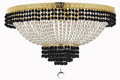 Flush French Empire Crystal Chandelier Lighting Trimmed With Jet Black Crystal Good For Dining Room Foyer Entryway Family Room And More H18" X W24" - F93-B79/Cg/Flush/870/9