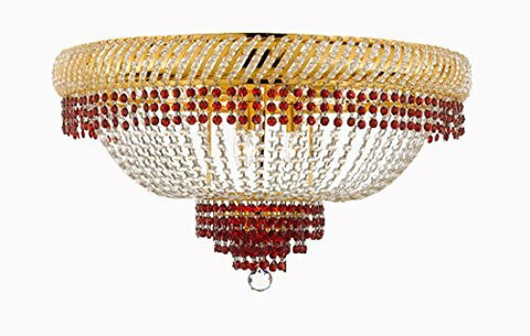 Flush French Empire Crystal Chandelier Lighting Trimmed With Ruby Red Crystal Good For Dining Room Foyer Entryway Family Room And More H16" X W23" - F93-B74/Cg/Flush/448/9