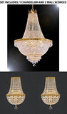 Set Of 3 - 1 Swarovski Crystal Trimmed Chandelier Empire Chandelier Lighting H 30" X W 24" And 2 Swarovski Crystal Trimmed Chandelier Empire Crystal Wall Sconce Lighting W 9.5" H 18" D 5" - 1Ea-870/9 + 2Ea-Wallsconce/Cg/4/5-Sw