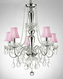 Swarovski Crystal Trimmed Chandelier Elegant 5 Light Crystal Chandelier Pendant Lighting Fixture Light Lamp W/ Shades - J10-Pinkshades/2/26017/5 Sw