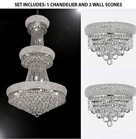 Set Of 3 - 1 French Empire Crystal Chandelier Chandeliers H50" X W30" And 2 Empire Empress Crystal (Tm) Wall Sconce Lighting W 12" H 6" - 1Ea-Cs/541/24+ 2Ea-C121-1800W12C
