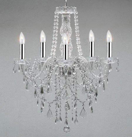 Authentic All Crystal Chandelier Chandeliers Lighting with Chrome Sleeves! - G46-B43/3/384/5