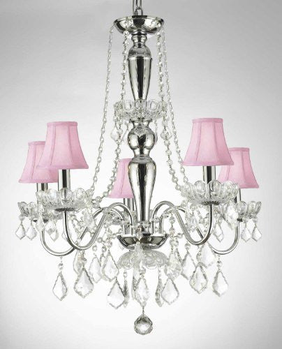 Elegant 5 Light Crystal Chandelier Pendant Lighting Fixture Light Lamp W/ Shades - J10-Pinkshades/2/26017/5