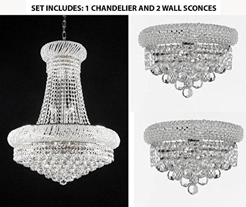 Set Of 3 - 1 French Empire Crystal Chandelier Chandeliers 24X32 And 2 Empire Empress Crystal (Tm) Wall Sconce Lighting W 12" H 6" - 1Ea-Cs/542/15+2Ea-C121-1800W12C