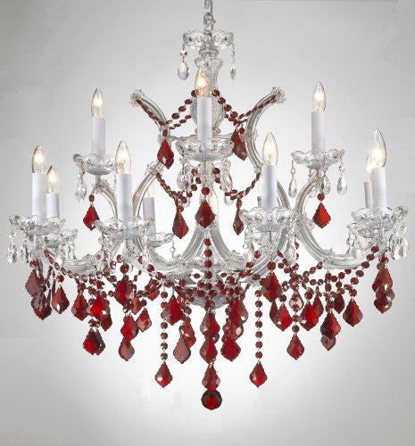 New Maria Theresa Chandelier Crystal Lighting H30" X W28" W/ Ruby Red Crystal - A83-B2/Silver/21532/12+1