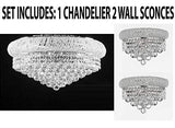 Set of 3-1 Flush Empire Crystal Chandelier Chandeliers Lighting 12X24 and 2 Empire Empress Crystal (Tm) Wall Sconce Lighting W 12" H 6" - CS/FLUSH/542/15 + C121-1800W12C A500-