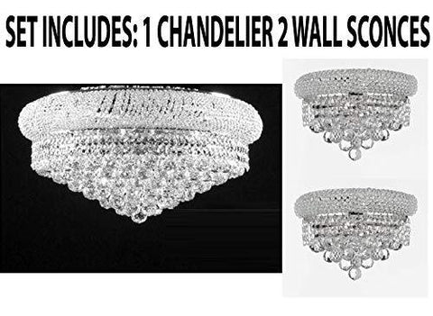 Set of 3-1 Flush Empire Crystal Chandelier Chandeliers Lighting 12X24 and 2 Empire Empress Crystal (Tm) Wall Sconce Lighting W 12" H 6" - CS/FLUSH/542/15 + C121-1800W12C A500-