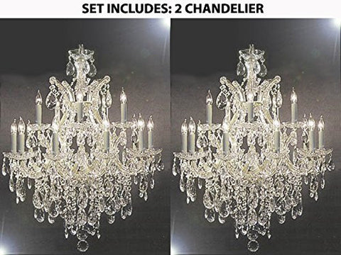 Set Of 2 - Maria Theresa Swarovski Crystal Trimmed Chandelier Lighting Chandeliers H30" X W28" - 2Ea-Silver/21532/12+1Sw