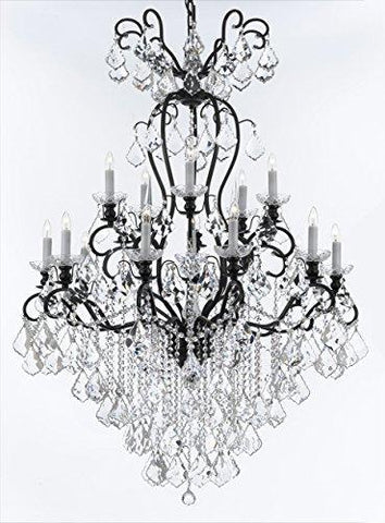 Wrought Iron Crystal Chandelier Lighting W38" H60" - Good for Entryway, Foyer, Living Room, Ballrooms, Catering Halls, Event Halls! - A500-B12/556/16