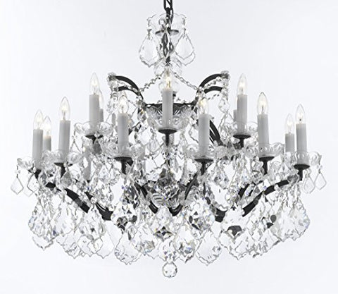 19th C. Baroque Iron & Crystal Chandelier Lighting H 22" x W 30" - Dressed With Large, Luxe Crystals Good for Dining room, Foyer, Entryway, Living Room, Bedroom - G93-B62/B89/995/18DC