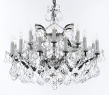 Swarovski Crystal Trimmed 19th C. Baroque Iron & Crystal Chandelier Lighting H 22" x W 30" - Dressed With Large, Luxe Crystals! Good for Dining room, Foyer, Entryway, Living Room, Bedroom! - G93-B62/B89/995/18SW