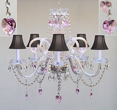 Chandelier Lighting W/ Crystal Black Shades & Hearts H25" X W24" - Perfect For Kid'S And Girls Bedroom - Go-A46-Sc/Blackshade/Hearts/387/5/Black