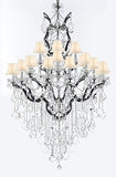 Swarovski Crystal Trimmed 19th C. Baroque Iron & Crystal Chandelier Light H 64" W 41"-Dressed With Large, Luxe Crystals! Good for Dining room, Foyer, Entryway, Living Room, Family Room! w/ White Shades - G83-B12/B89/996/25SW-WhiteShades