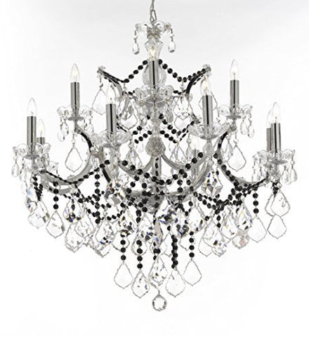 Maria Theresa Chandelier Lighting Crystal Chandeliers H30" W28" Chrome Finish Dressed With Jet Black Crystals Great For The Dining Room Living Room Family Room Entryway / Foyer - J10-B7/B80/Chrome/26049/12+1