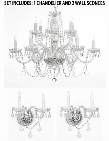Three Piece Lighting Set - Crystal Chandelier H27" X W32" And 2 Wall Sconces - 1Ea 385/6+6 + 2Ea B12/2/386