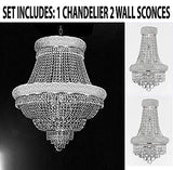Set of 3-1 French Empire Crystal Chandelier Lighting H33 X W30 and 2 Empire Empress Crystal (tm) Wall Sconce Lighting W 12" H 17" - B92/CS/448/21 + C121-1800W12SC