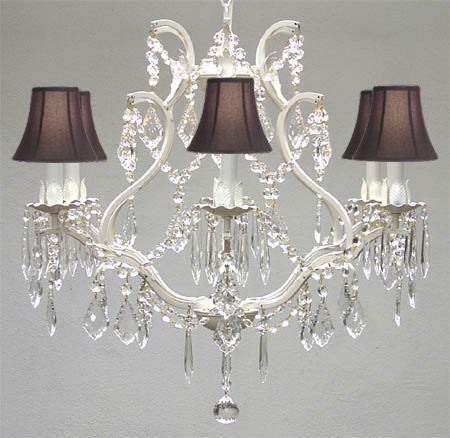 Swarovski Crystal Trimmed Chandelier Wrought Iron Crystal Chandelier Lighting H 19" W 20" - With Black Shades - A83-Blackshades/White/3530/6 Sw