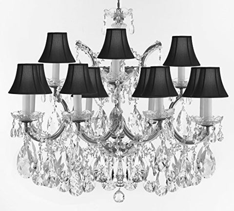 Swarovski Crystal Trimmed Maria Theresa Chandelier Crystal Lighting Fixture Pendant Ceiling Lamp for Dining room, Entryway , Living room With Large, Luxe Crystals! H22" X W28" w/ Black Shades - A83-CS/BLACKSHADES/B89/21532/12+1SW