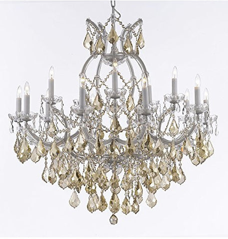 Maria Theresa Chandelier Crystal Lighting H38" X W37" W/ Golden Teak Crystal - A83-B2/Goldenteak/Silver/21510/15+1
