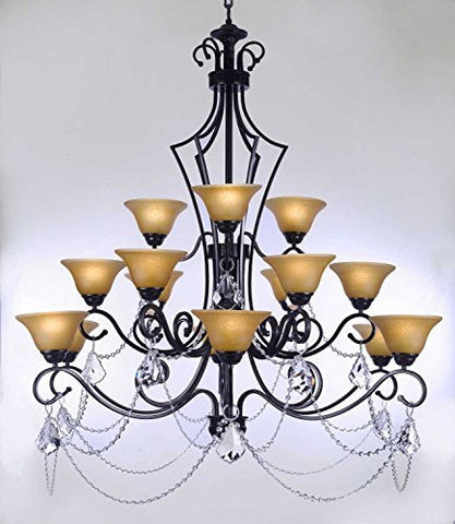 Swarovski Crystal Trimmed Chandelier Wrought Iron Chandelier With Crystal H51" X W49" - Perfect For An Entryway Or Foyer - G7-B12/451/15Sw