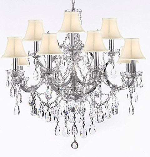 Maria Theresa Chandelier Lighting Crystal Chandeliers H30 "X W28" Trimmed With Spectra (Tm) Crystal - Reliable Crystal Quality By Swarovski Chrome Finish With Shades - J10-Scwhite/Chrome/26049/12+1Sw