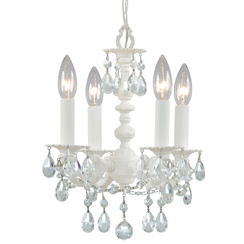 4 Light Wet White Youth Mini Chandelier Draped In Clear Hand Cut Crystal - C193-5514-WW-CL-MWP