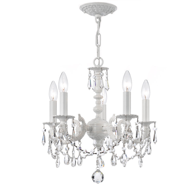 5 Light Wet White Youth Mini Chandelier Draped In Clear Hand Cut Crystal - C193-5515-WW-CL-MWP