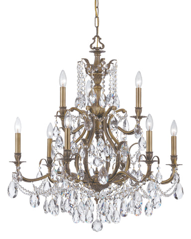 9 Light Antique Brass Crystal Chandelier Draped In Clear Spectra Crystal - C193-5579-AB-CL-SAQ