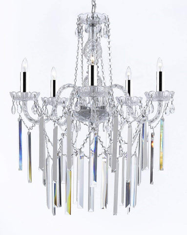 Authentic All Empress Crystal (tm) Chandelier Chandeliers Lighting Optical-quality Fringe Prisms w/Chrome Sleeves! H30" X W24" - G46-B43/B40/3/384/5