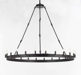 Set of 2-1 Wrought Iron Vintage Barn Metal Castile One Tier Chandelier Lighting W 50" H 48" and 1 Wrought Iron Vintage Barn Metal Castile One Tier Chandelier Lighting W 38" H 40" - 1EA G7-3428/24 + 1EA G7-3428/18