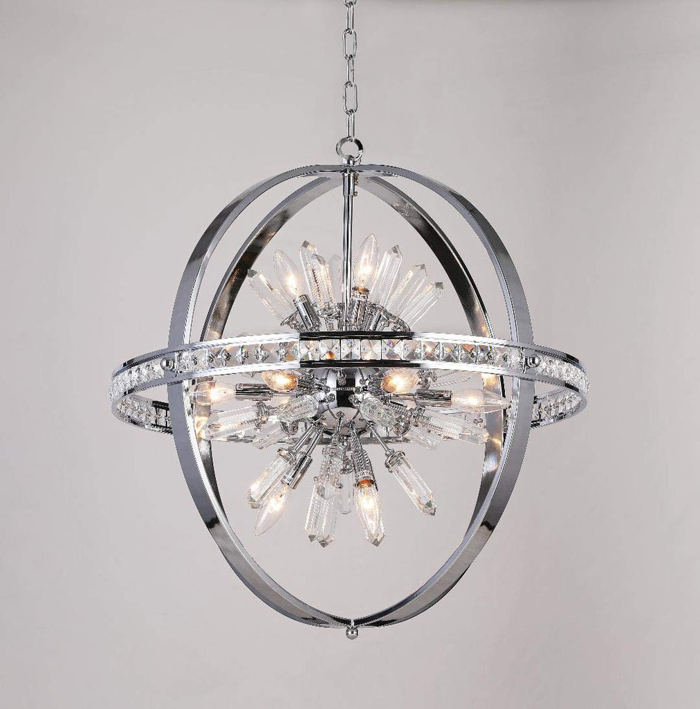 Spherical Orb Chandelier Chandeliers Lighting Chrome Color H 24" W 24" - Great for the Kitchen, Dining Room, Living Room, Bedroom, Family Room and more - G7-2155/12