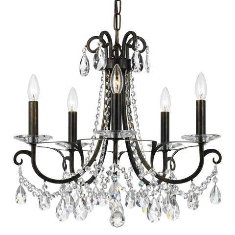 5 Light English Bronze Transitional  Modern Chandelier Draped In Clear Hand Cut Crystal - C193-6825-EB-CL-MWP