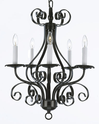Wrought Iron Chandelier Lighting Country French 5 Light Ceiling Fixture Wrought Country French - 30175/5 BK