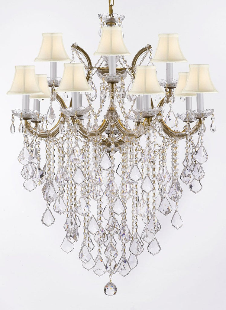 Maria Theresa Chandelier Lights Fixture Pendant Ceiling Lamp Dressed HT 40" WD 28" - Good for Dining Room, Foyer, Entryway, Living Room and More! w/White Shades - A500-WHITESHADES/B12/21532/12+1