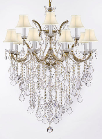 Maria Theresa Chandelier Lights Fixture Pendant Ceiling Lamp Dressed HT 40" WD 28" - Good for Dining Room, Foyer, Entryway, Living Room and More! w/White Shades - F83-WHITESHADES/B12/21532/12+1