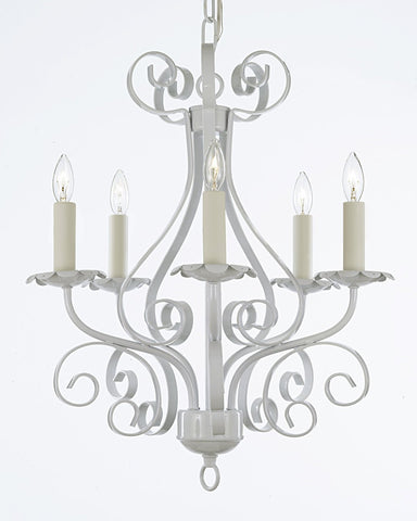 Wrought Iron Chandelier Lighting Country French White 5 Light Ceiling Fixture Wrought Country French - 30175/5 white
