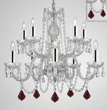 Chandelier Lighting Crystal Chandeliers H25" X W24" 10 Lights w/Chrome Sleeves - Dressed w/Ruby Red Crystals! Great for Dining Room, Foyer, Entry Way, Living Room, Bedroom, Kitchen! - G46-B43/B98/CS/1122/5+5