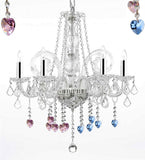 Crystal Chandelier Chandeliers Lighting with Blue and Pink Crystal Hearts w/Chrome Sleeves! H25" x W24" - G46-B43/B85/B21/385/5