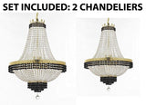Set of 2-1 French Empire Crystal Chandelier Lighting Trimmed w/Jet Black Crystal! H36" X W30" and 1 Flush French Empire Crystal Chandelier Trimmed with Jet Black Crystal! H30" X W24" - B79/CG/870/14 + B79/CG/870/9
