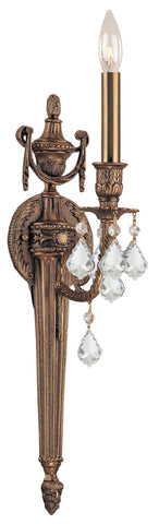 1 Light Matte Brass Traditional Sconce Draped In Clear Swarovski Strass Crystal - C193-751-MB-CL-S