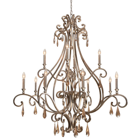 12 Light Distressed Twilight Traditional Chandelier Draped In Golden Shadow Hand Cut Crystal - C193-7520-DT