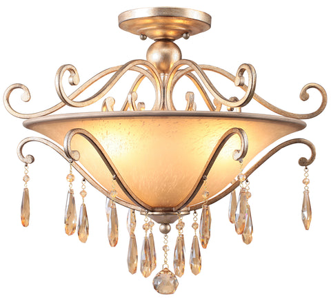 3 Light Distressed Twilight Traditional Ceiling Mount Draped In Golden Shadow Hand Cut Crystal - C193-7525-DT